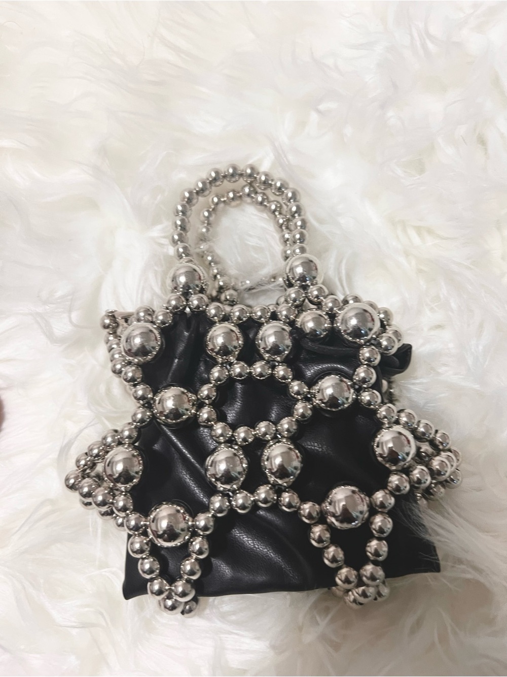 Black Beaded Mini Crossbody Bag with Silver Accents - Picture 3 of 4